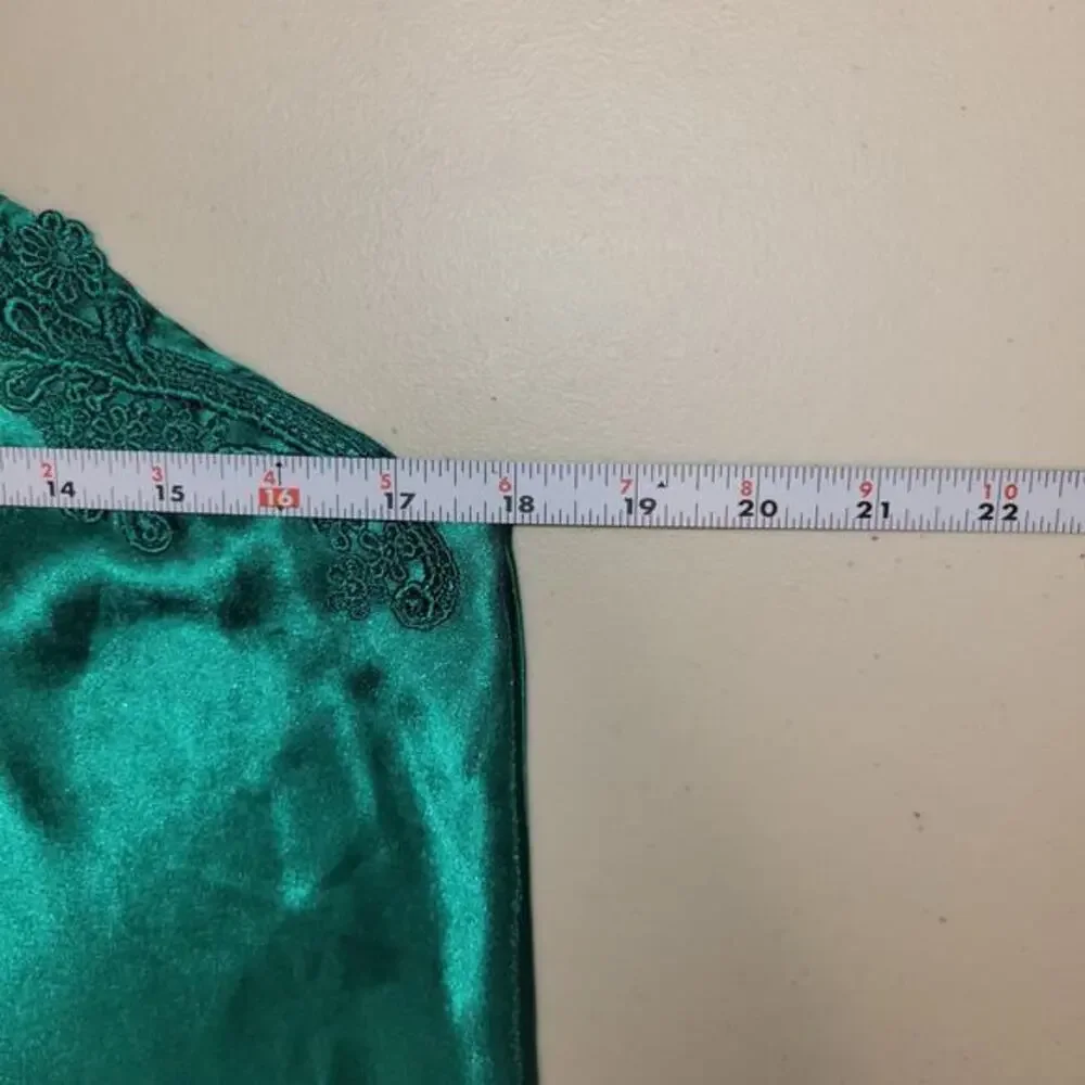 Vintage‎ Satin Lace Trim Nightgown Camisole Top Emerald Green L